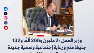 وزير العمل: 2 مليون و266 ألفًا و132 جنيهًا منح ورعاية إجتماعية وصحية جديدة لعمالة غير منتظمة..